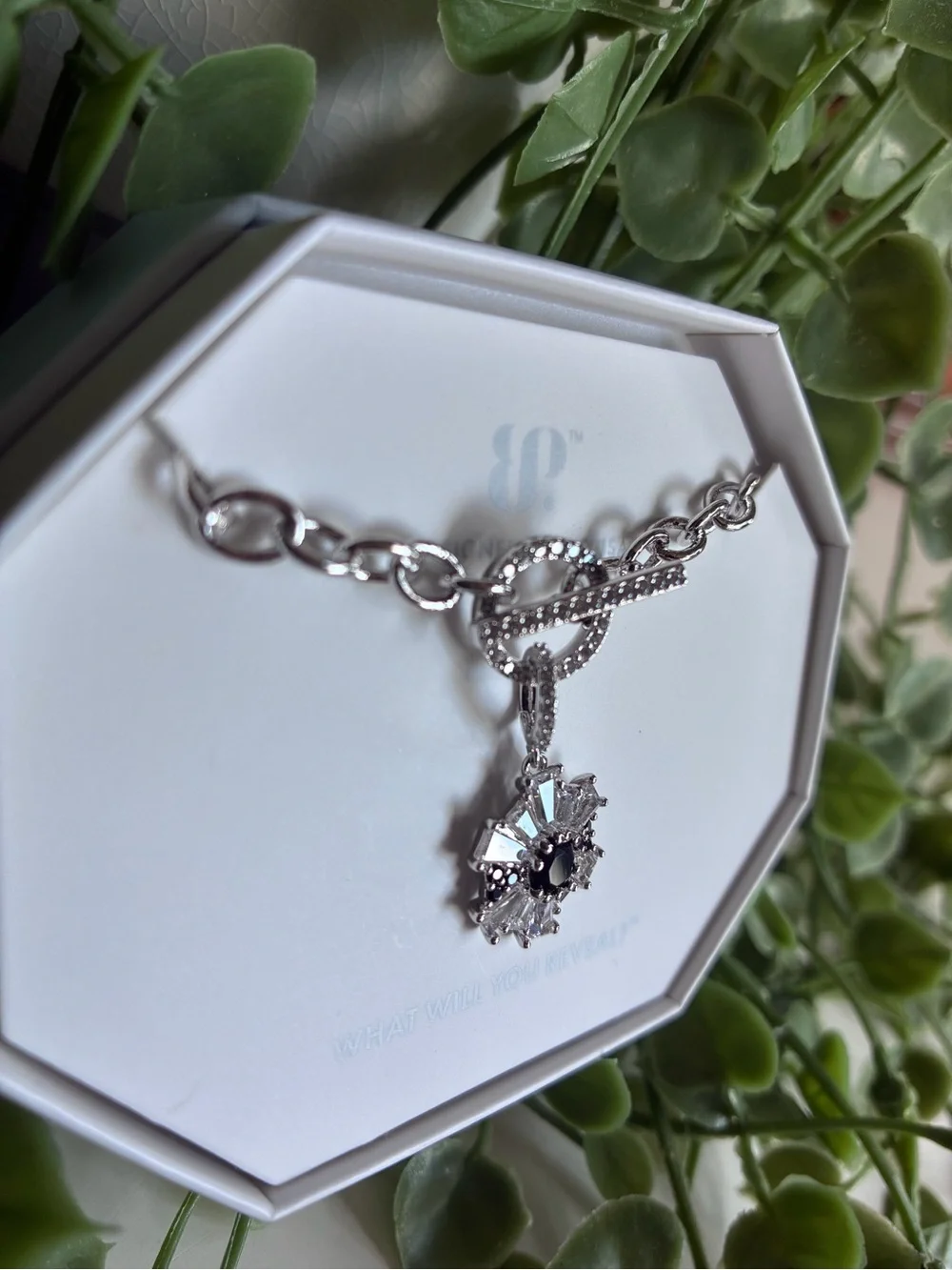NWT Bomb Party The Avery Black Onyx & CZ Rhodium Toggle Chunky Chain Necklace